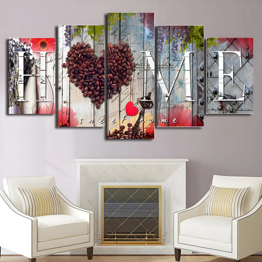 Red Home Sweet Home decoration board set of 5 pieces with oil painting finish, no frame