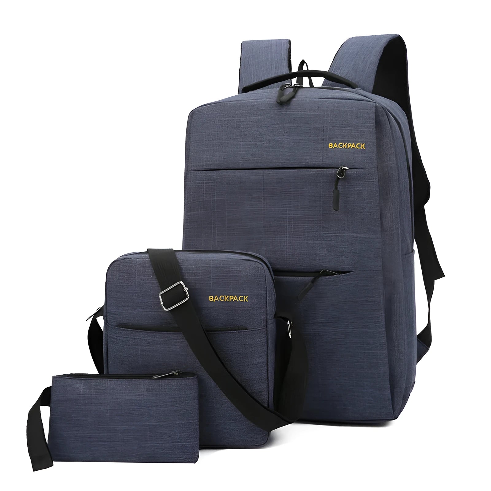 Men's USB charging computer bag three-piece set in wine red, black, gray, or navy blue colours