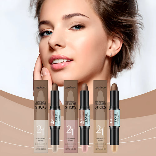 2-in-1 outline highlighter highlight repair pen 7g in three colour choices: natural light brown, lotus root pink brown, ivory white dark brown