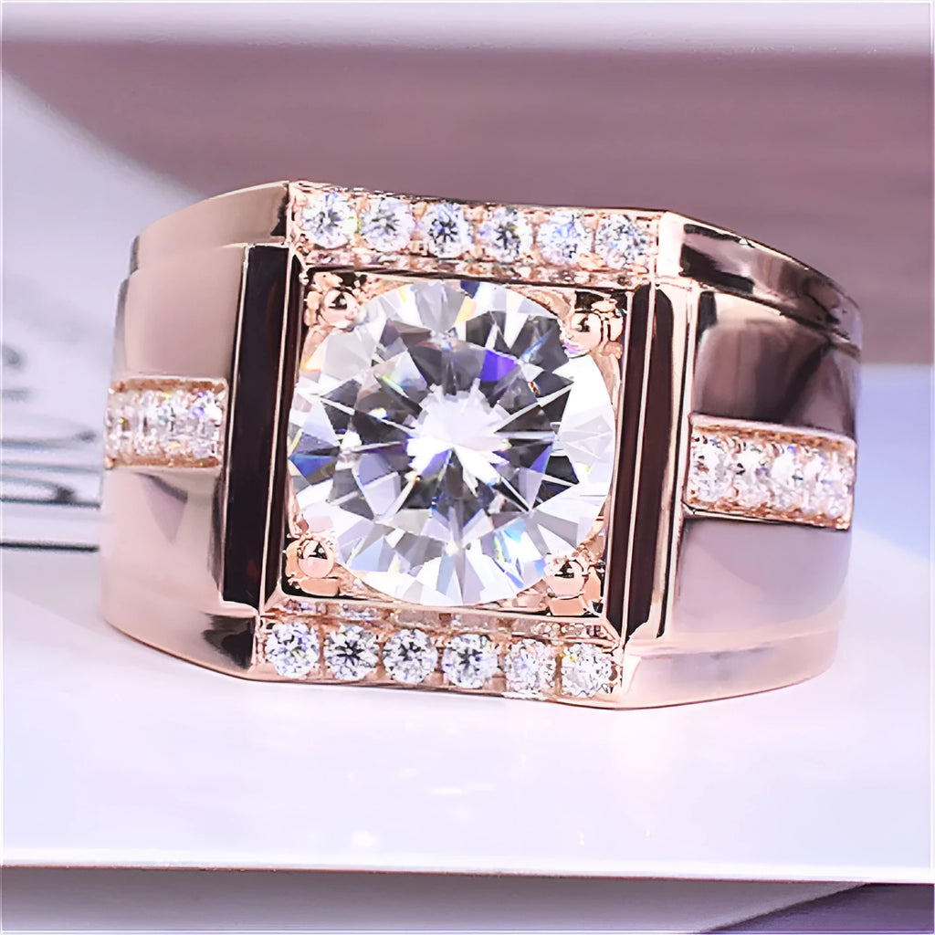 Men's geometric zircon ring with adjustable opening in rose gold, gold, or platinum colour finish