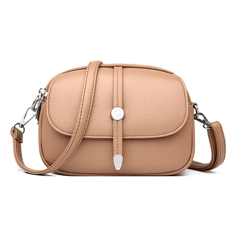 City Simple women's soft PU oval crossbody shoulder bag with sewing thread detail in Black 2545