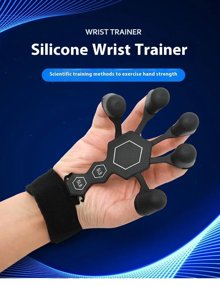 Men's silicone 5-finger rehabilitation power shooting brace hand trainer in black