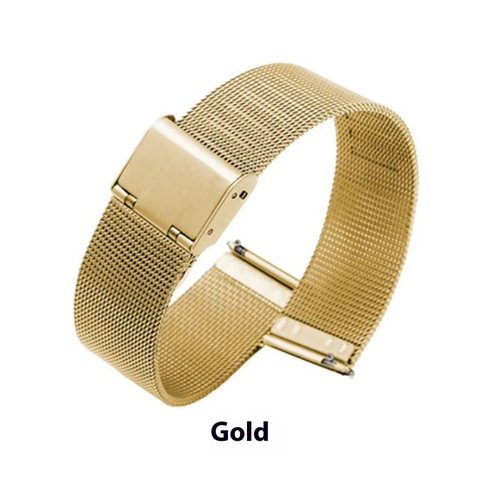 Milani Silk woven stainless steel watch band in silver, black, rose gold, and gold colour options.