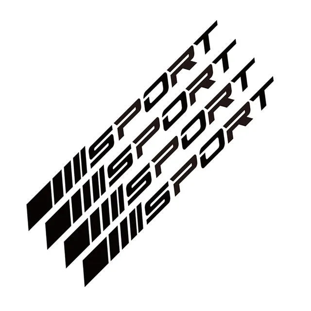 Black sports design car rim sticker on alloy wheel with hollow cut-out pattern