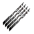 Black sports design car rim sticker on alloy wheel with hollow cut-out pattern
