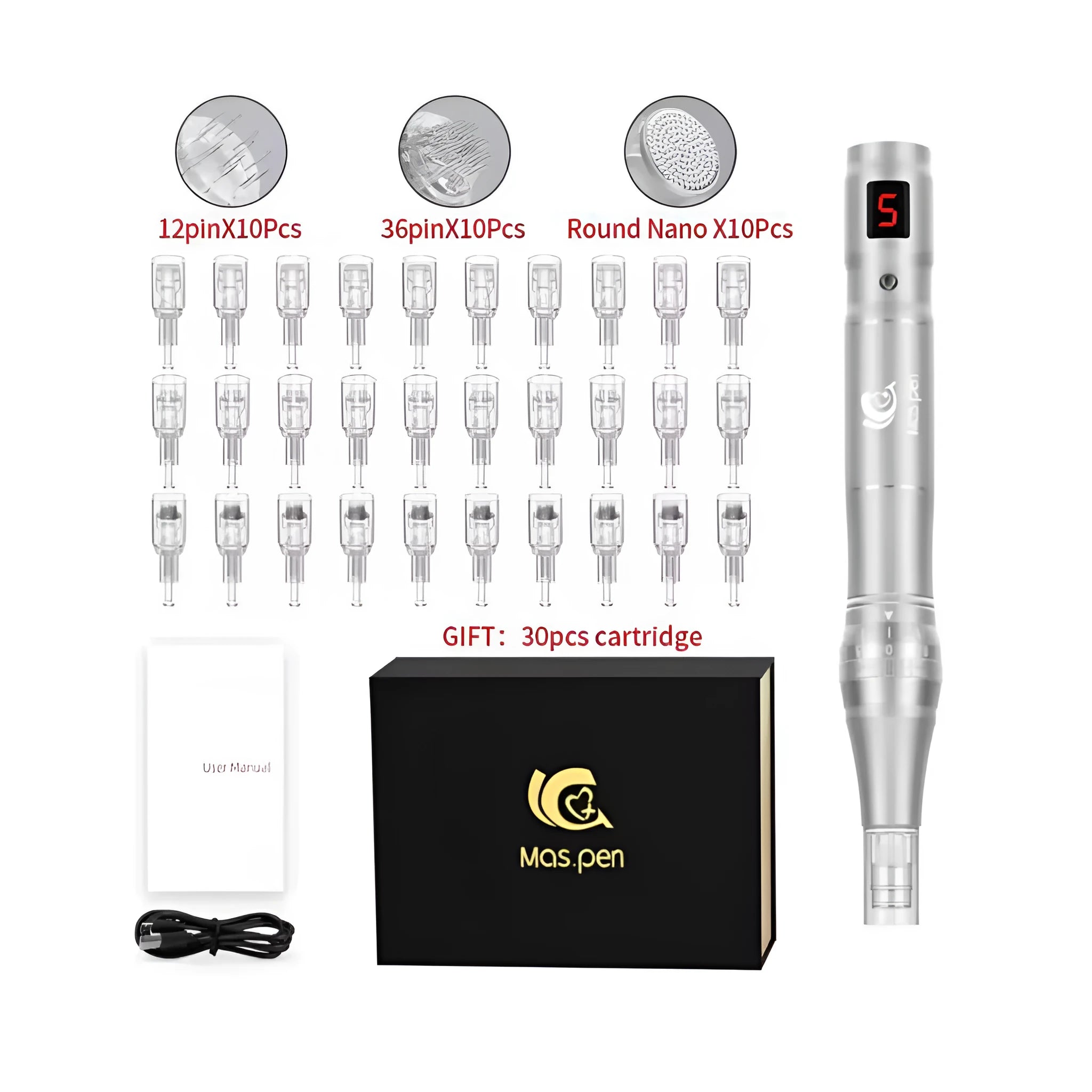 Spiral Mouth Electric Microneedle Nano Microneedle Guide with 30 heads in pink colour