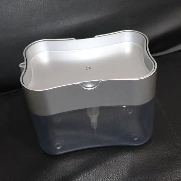 Plastic kitchen soap dispenser in grey with pump, 14.5 x 9.5 x 13.5 cm