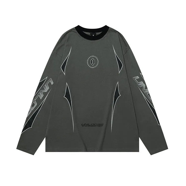 Loose fit drop shoulder cotton sweatshirt in dark grey blue colour with printed letters