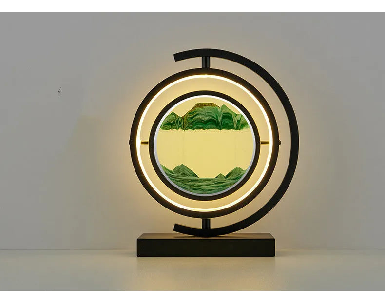 Hourglass quicksand painting desk lamp with iron body and aluminium holder, remote control, and UK plug
