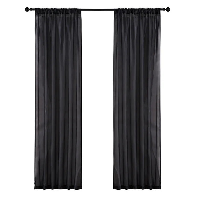 Modern simple pure cotton and linen window screen in black, 150x250cm, light-transmitting vertical perforated curtain