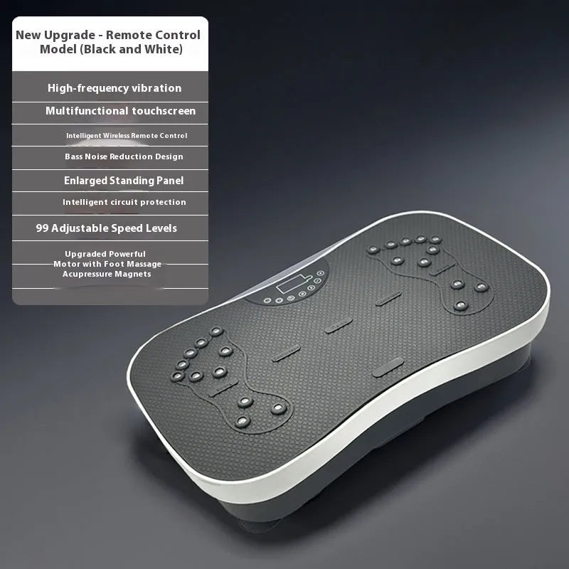 Multifunctional home power plate in black with smart remote control and high-frequency vibration