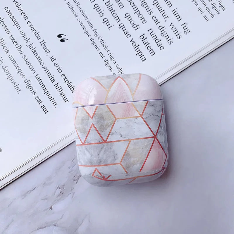 White marble hard PC protective case cover for Apple AirPods 1 and 2 charging box