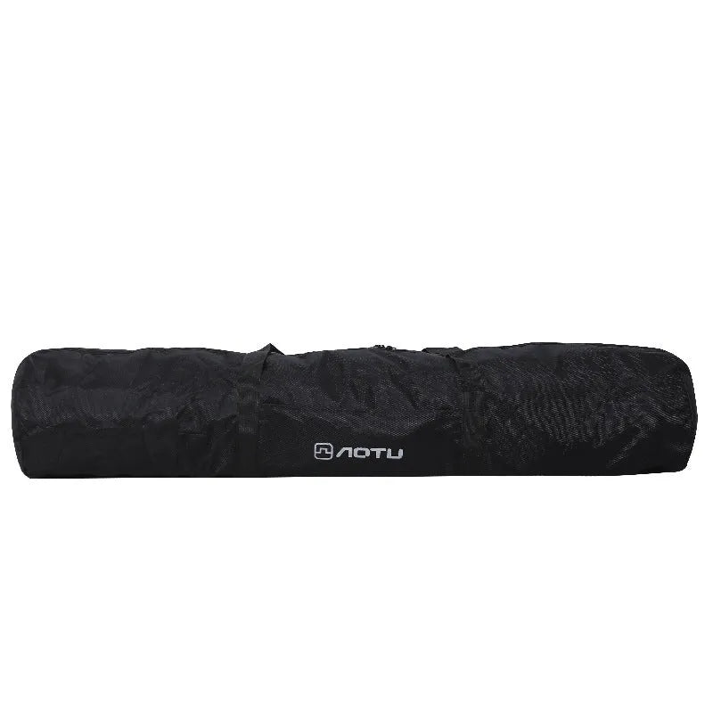 Large black waterproof storage bag for camping tents, tables, and chairs, shown with size dimensions.