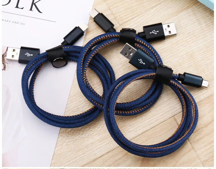 Cowboy Type-C charging cable with denim exterior and aluminium alloy connector in black, 1.5m length
