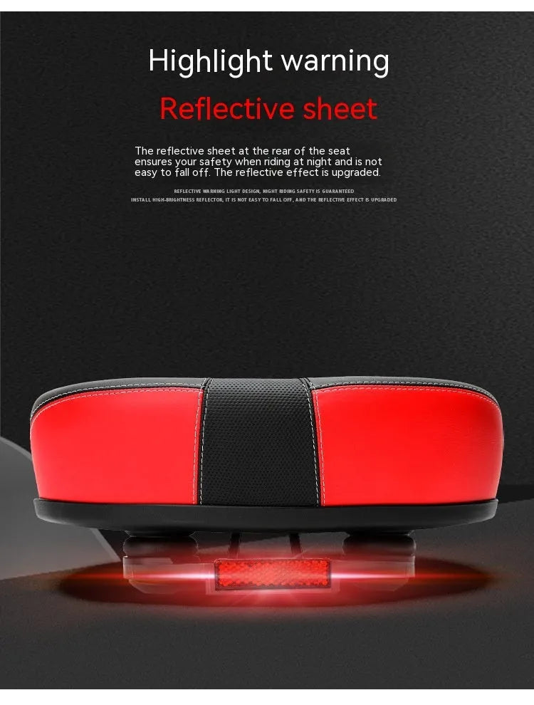Thickened plus size bicycle saddle with PU pattern, reflective stickers, and steel frame