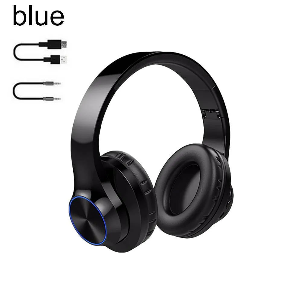 A11 wireless Bluetooth headset in blue and white, over-ear head-mounted design with Bluetooth 5.0