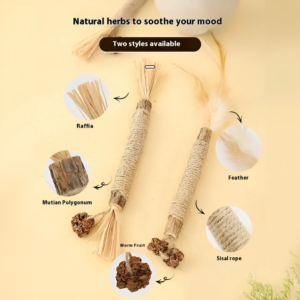Wooden cat teeth grinding rod with 2.2cm diameter for feline dental care and chewing