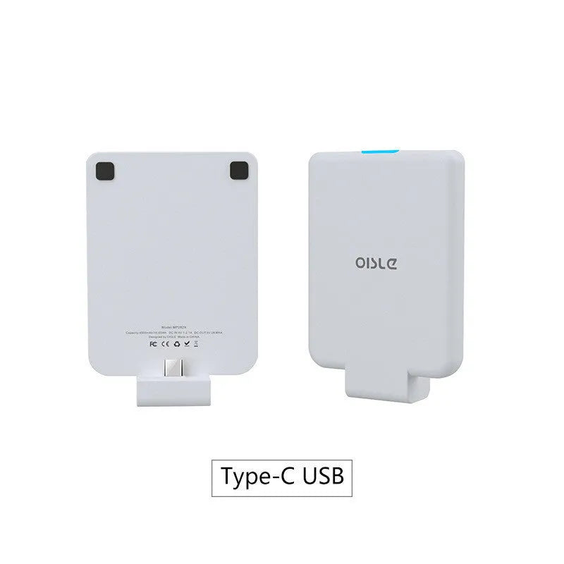 4500mAh back clip battery for iPhone Android Type-C in black, compact size 90mm x 61mm x 9mm