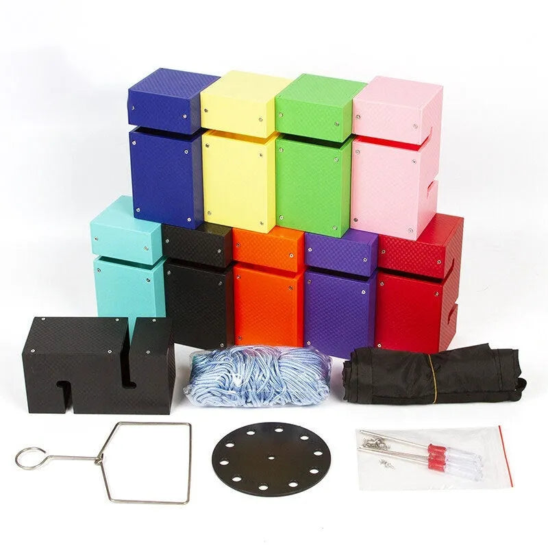 Team building tower block game equipment with pull ropes and multiple colour options for outdoor group activities