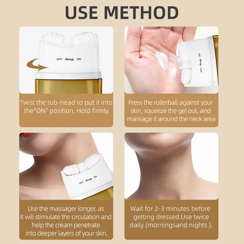 Neck moisturising cream with application roller for dry skin care