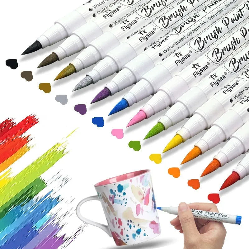Soft head gouache pen set for hand lettering and greeting card artwork with brush tips