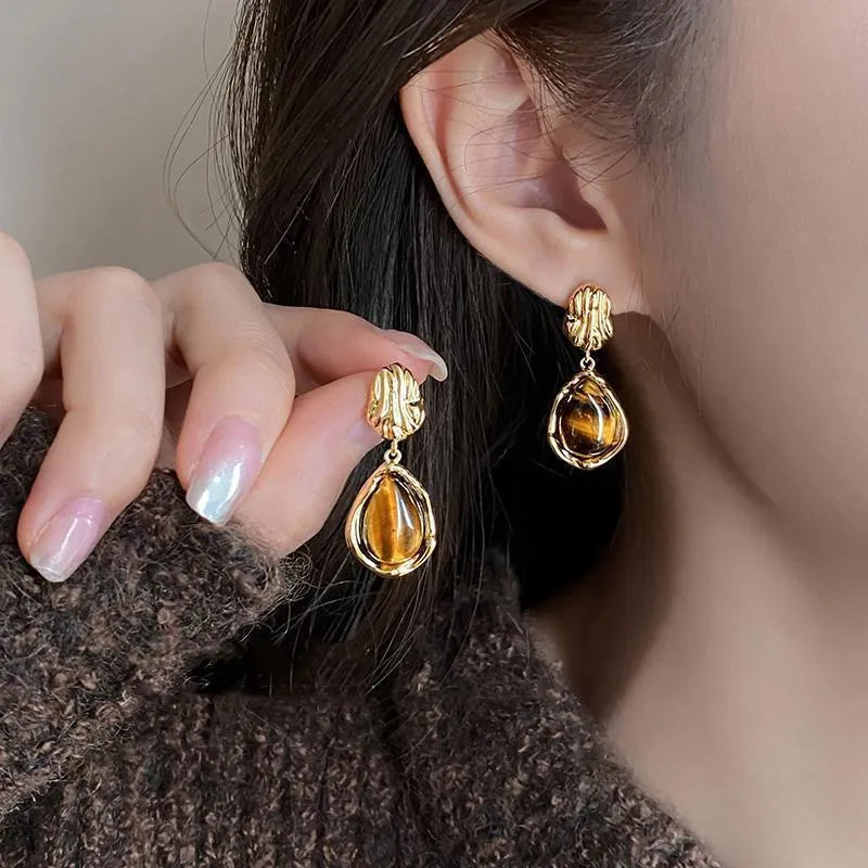 Set of three geometric women's earrings with electroplated alloy and tassel detailing