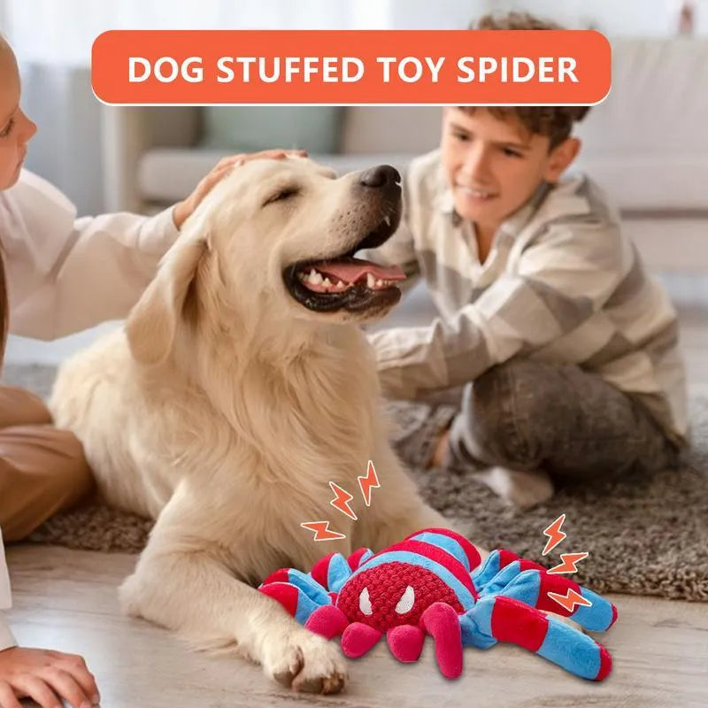 Red bite-resistant plush teddy dog toy with squeaker for tooth cleaning suitable for medium and large dogs