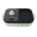 Green and white dual-function electric caldron and frying oven with mechanical controls and 1300W power rating