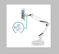 Universal mobile phone holder with metal bracket, 23cm arm, 60cm height, heavy plastic base, 360-degree ball head, for iPad Mini and iPhone desktop bed stand
