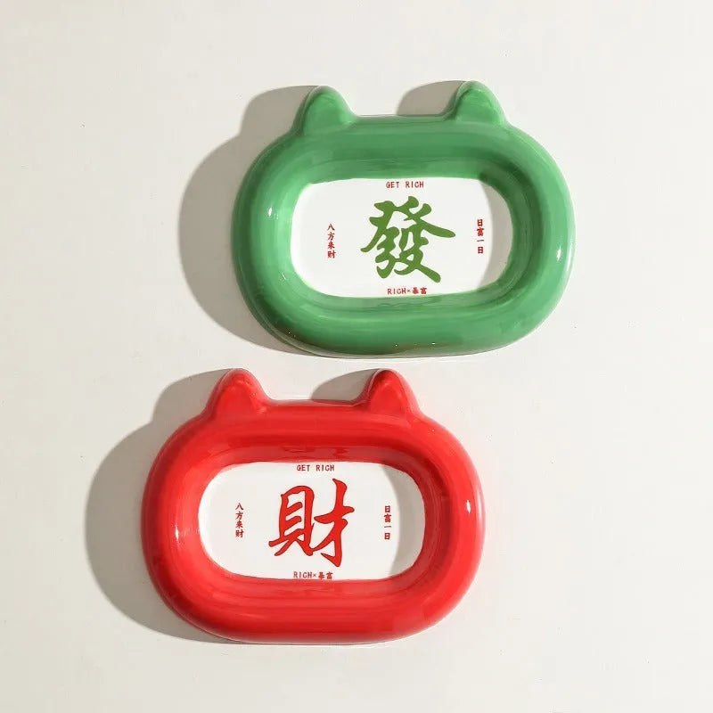 Ceramic pet food bowl with animal pattern for cats and dogs