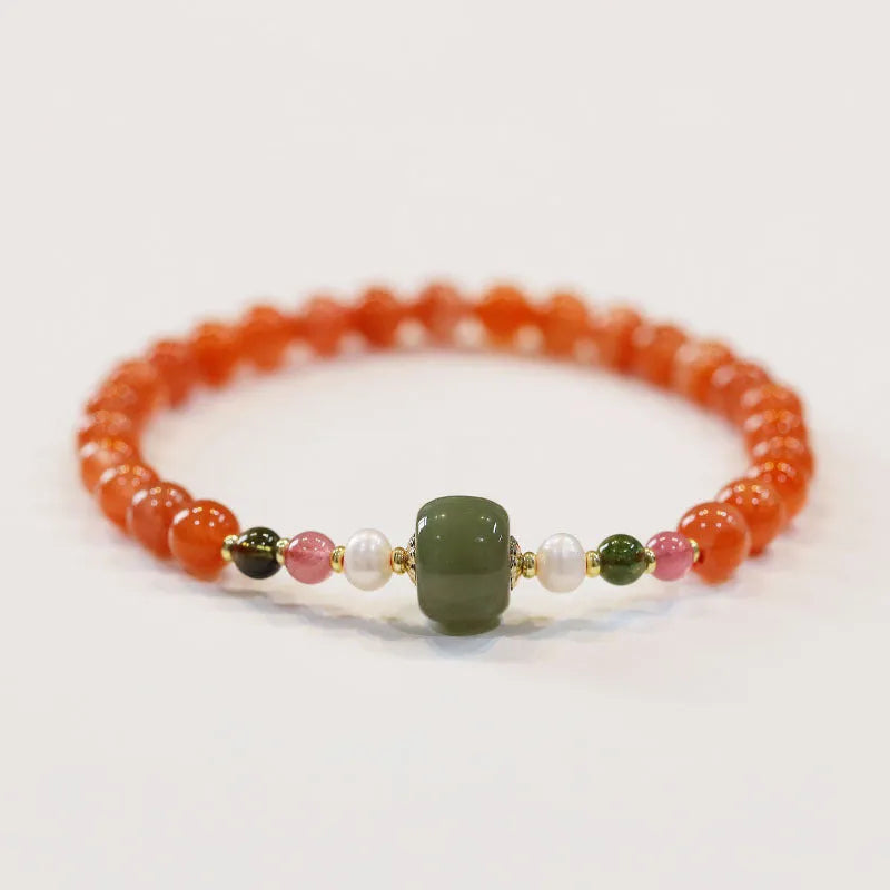 Natural Sichuan south red agate bracelet round bead retro women's jewellery on light background