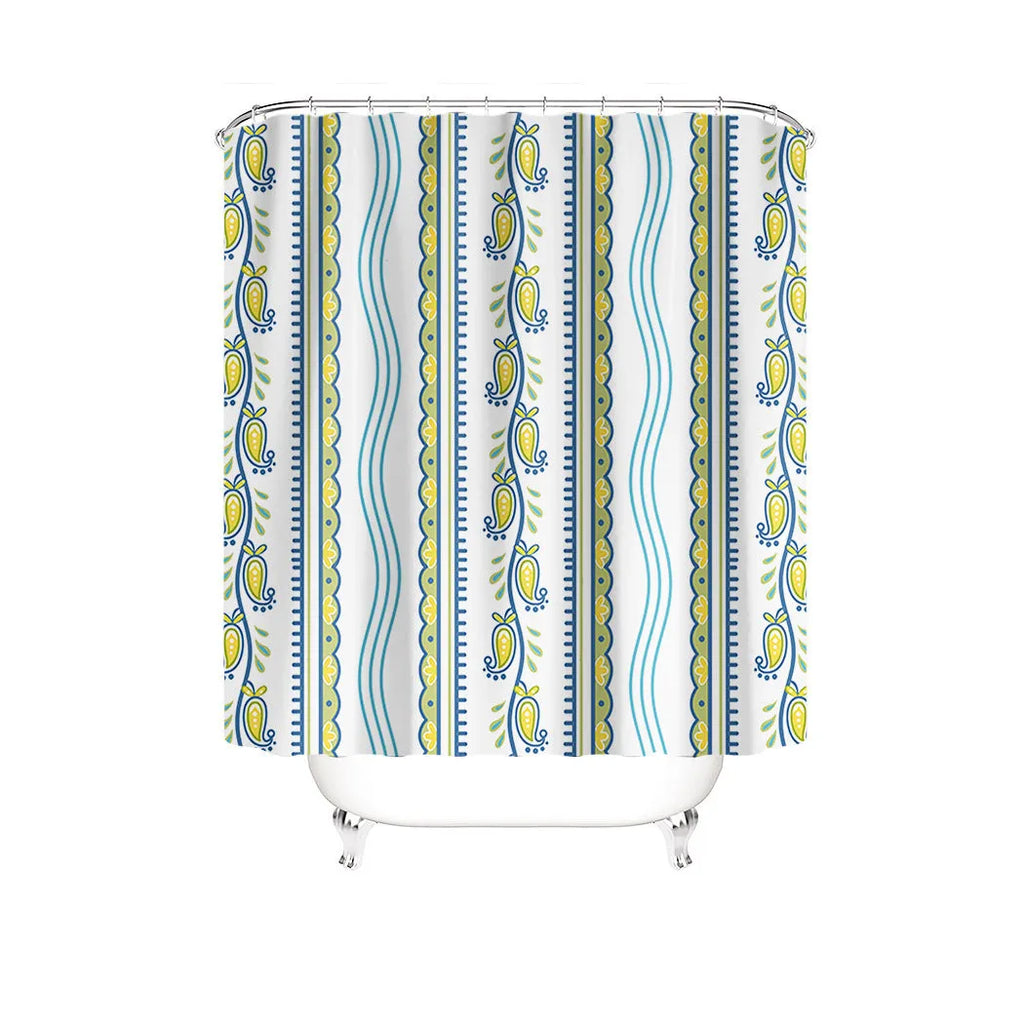 Bomi printed polyester shower curtain with anti-slip floor mat set, modern simplicity style, multiple colour options