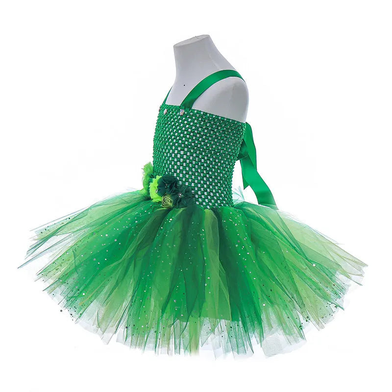 Children's sequined western princess dress with tulle pleated skirt in pink colour, front view