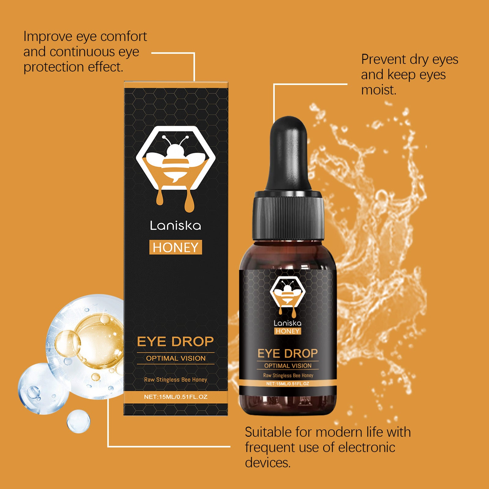 Deep Hydration Eye Drops for Tired & Dry Eyes - Soothing Honey Fluid to Relieve Fatigue & Discomfort