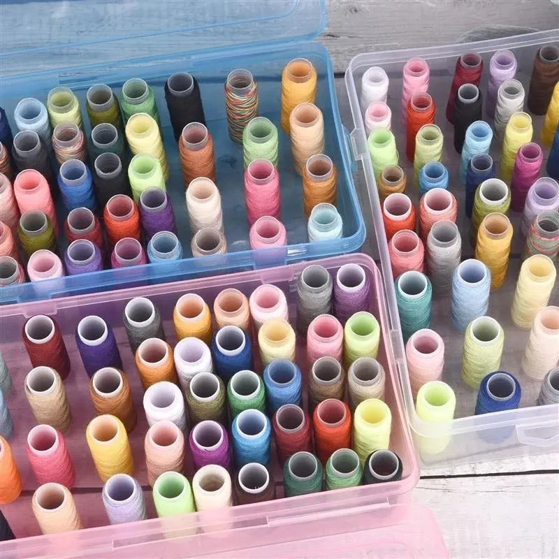 Transparent plastic box with 42 small compartments for organising sewing needles and pins.