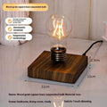 Creative suspension bulb night lamp with iron art construction on black wood grain base