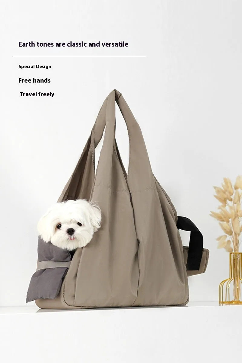 Apricot-coloured cloth pet travel handbag for small dogs and cats