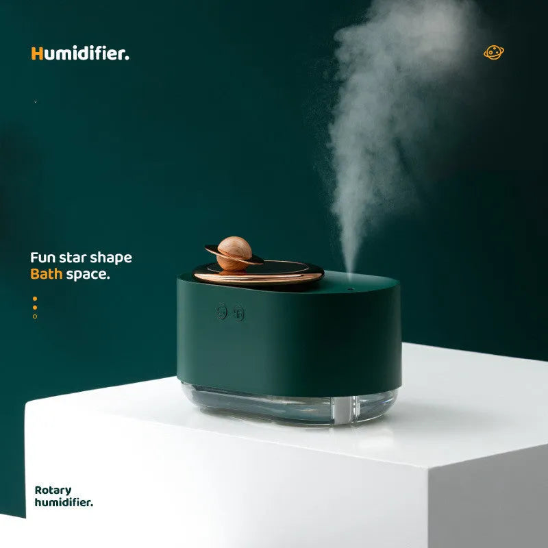 Planet-shaped humidifier with night light in green, pink or white colours for small spaces