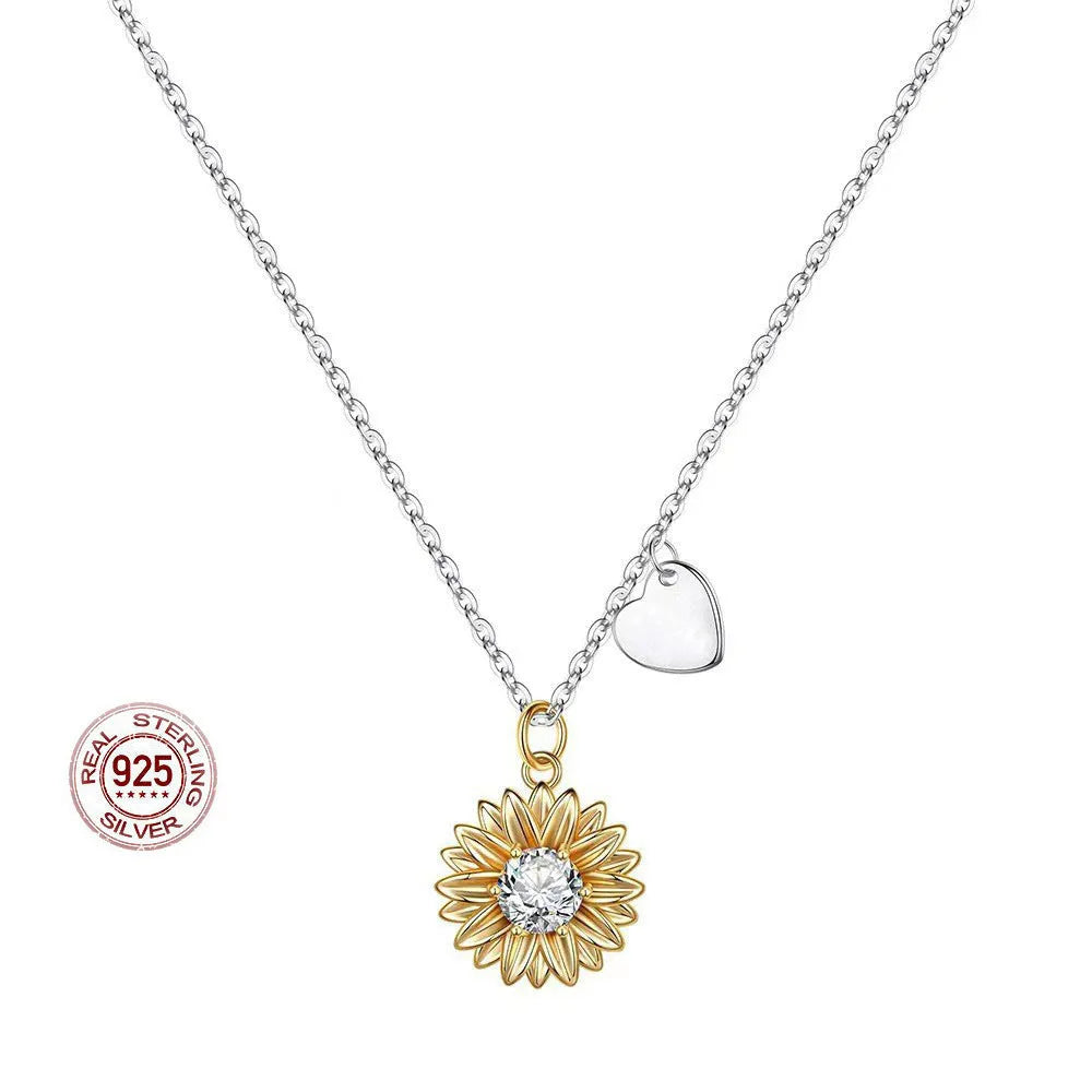 Geometric sunflower necklace with daisy petals on 925 silver adjustable cross chain