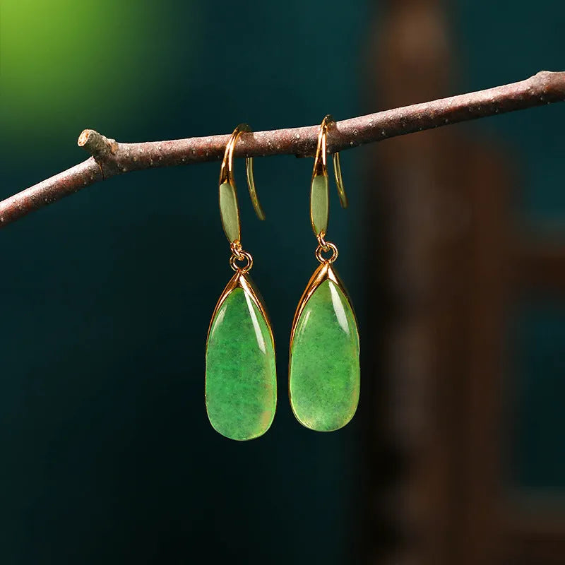 Retro Chinese style geometric water droplet earrings in electroplated jade colour CP798.