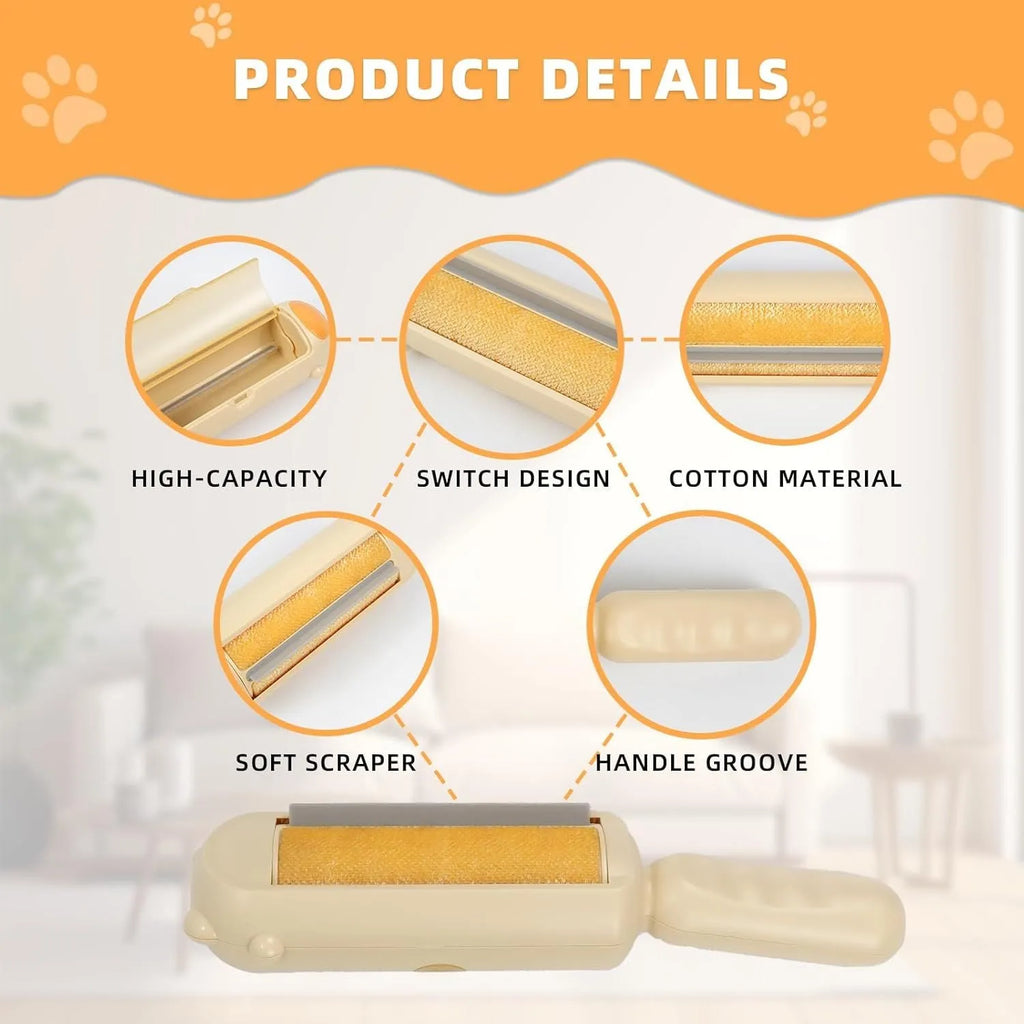 Blue reusable pet hair remover tool with a self-cleaning base for furniture and car seats.