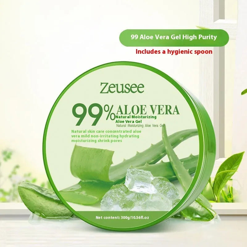 98% aloe vera gel 300g with spoon in white plastic container for acne control and skincare