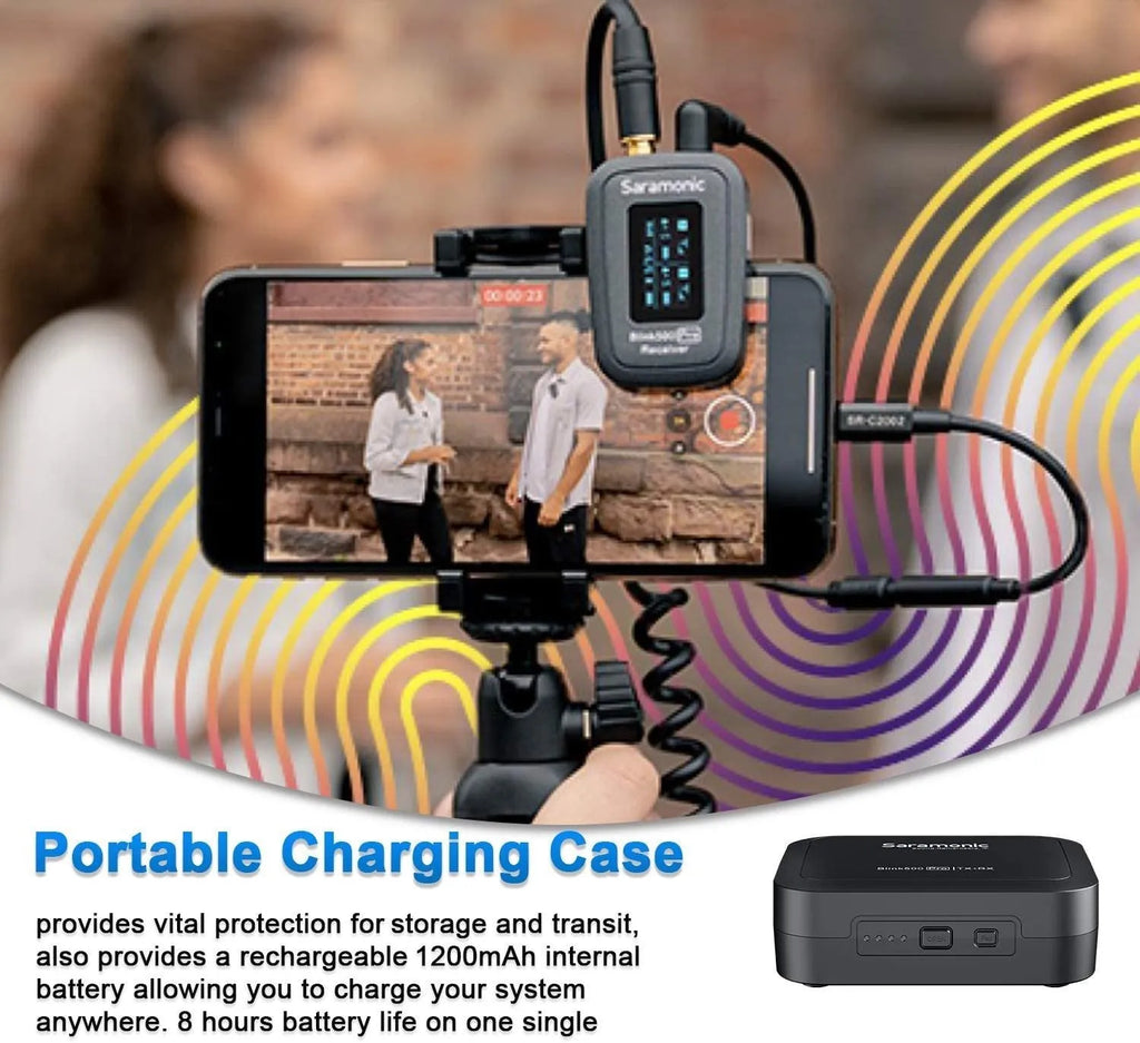Little Bee wireless lapel clip microphone with 2.4GHz digital transmitter, OLED display, and clip attachment
