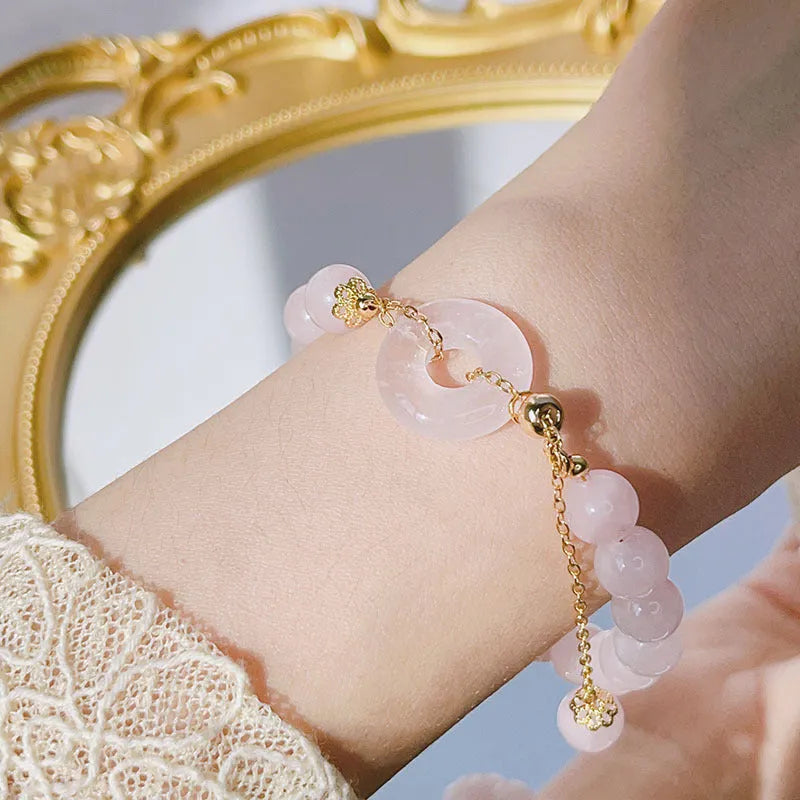 Pink crystal safety buckle bracelet with love affairs theme for women, simple style