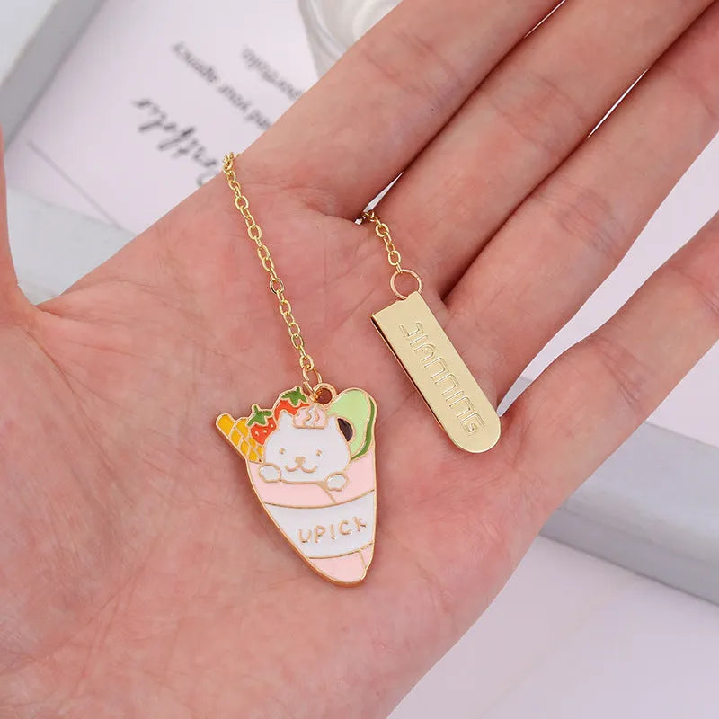 Jane Lime Foodie cartoon cat metal bookmark with food-themed pendant designs