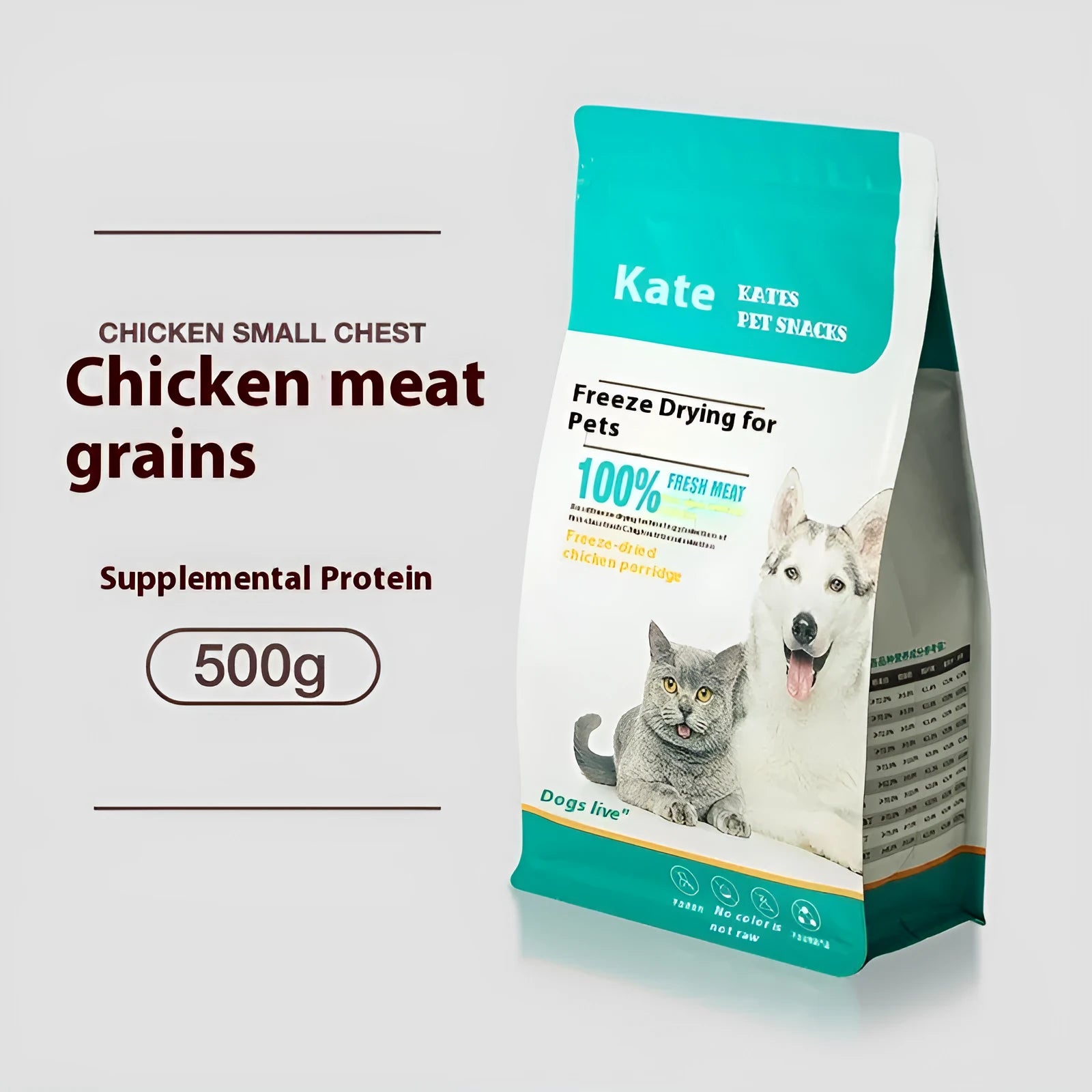 500g bag and barrel of freeze-dried high-grade chicken nuggets for cats without shreds