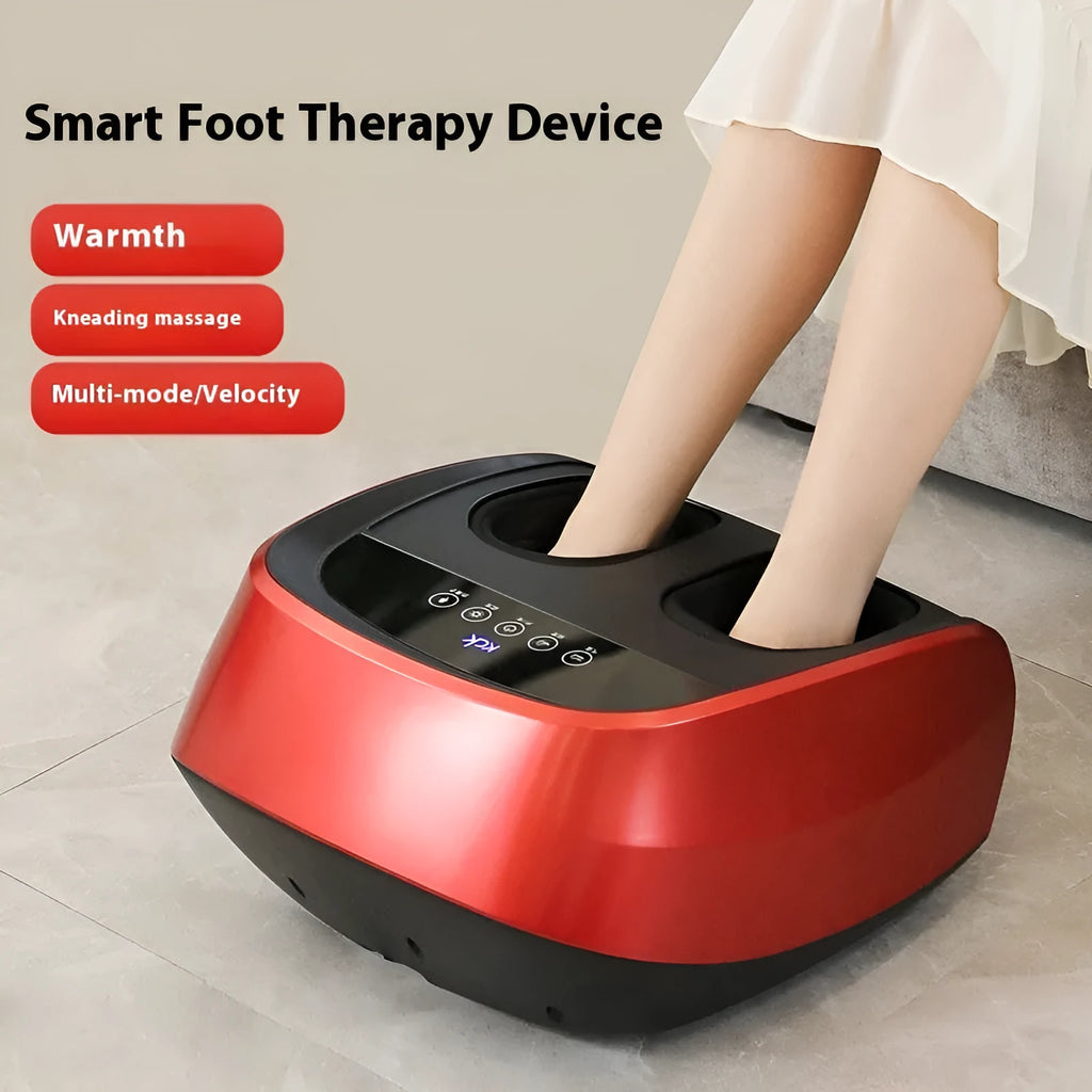 Flip automatic home foot sole massager in black showing control panel and foot platform with infrared heat feature
