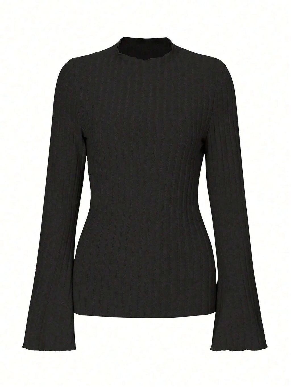 Long sleeve round neck top with lantern sleeves in black colour, loose fit casual styling
