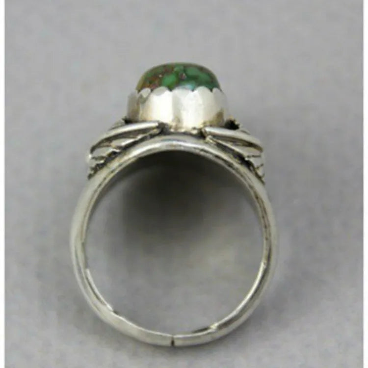 Geometric turquoise alloy ring for women with retro design and electroplated finish
