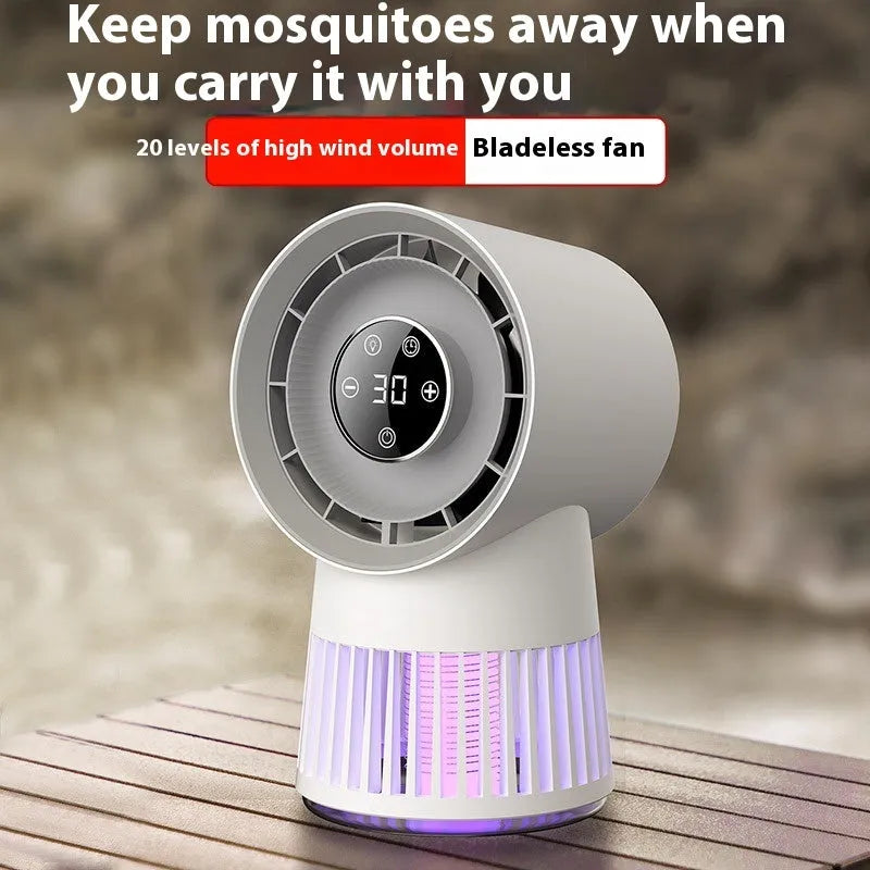 Creative 2-in-1 mosquito killing mini desk fan white USB rechargeable bladeless fan night lamp 16.5x28x16cm